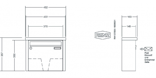RENZ Briefkastenanlage Aufputz Tetro Kastenformat 370x330x145mm, 1-teilig